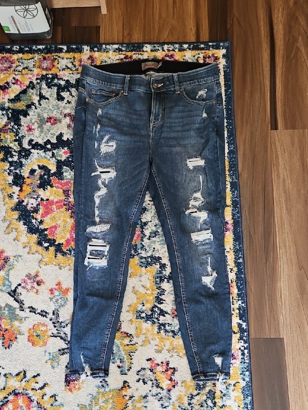 torrid Distressed Dark Blue Skinny Jeans